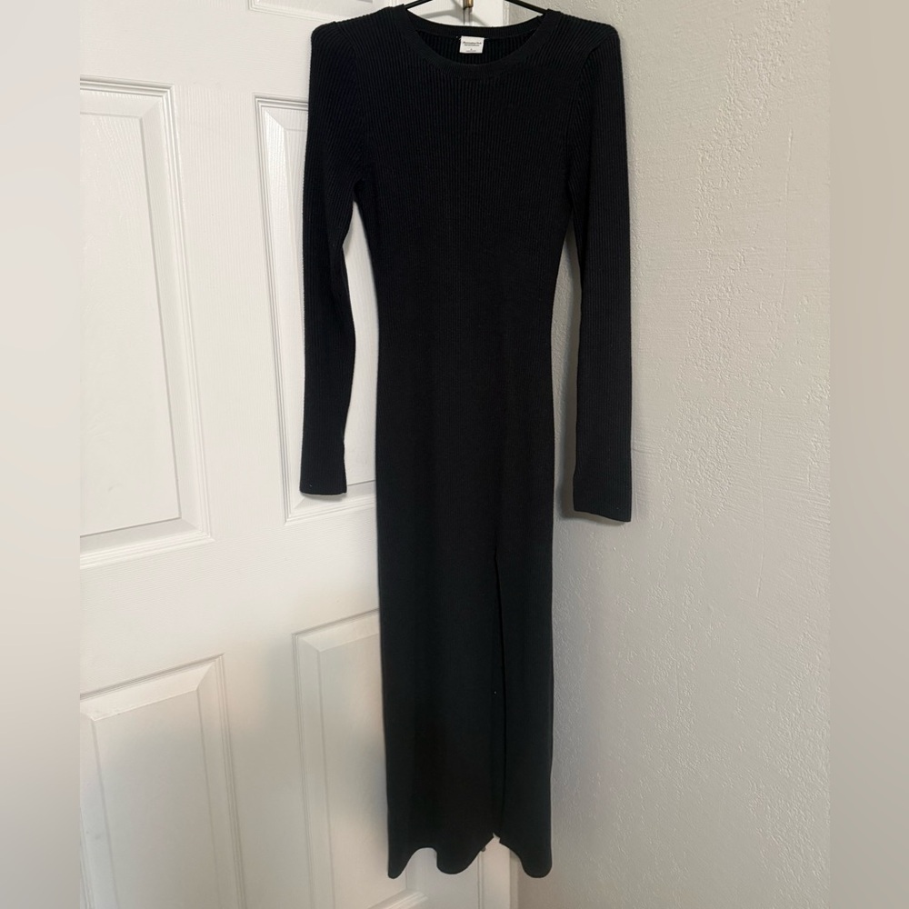 Abercrombie & Fitch Maxi Black Long Sleeve Dress Slit